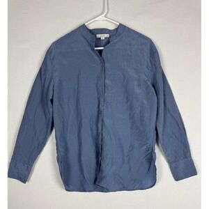 Vince Relaxed Band Collar Blouse Womens XS‎ Blue Button Up Tencel Lyocell Nylon